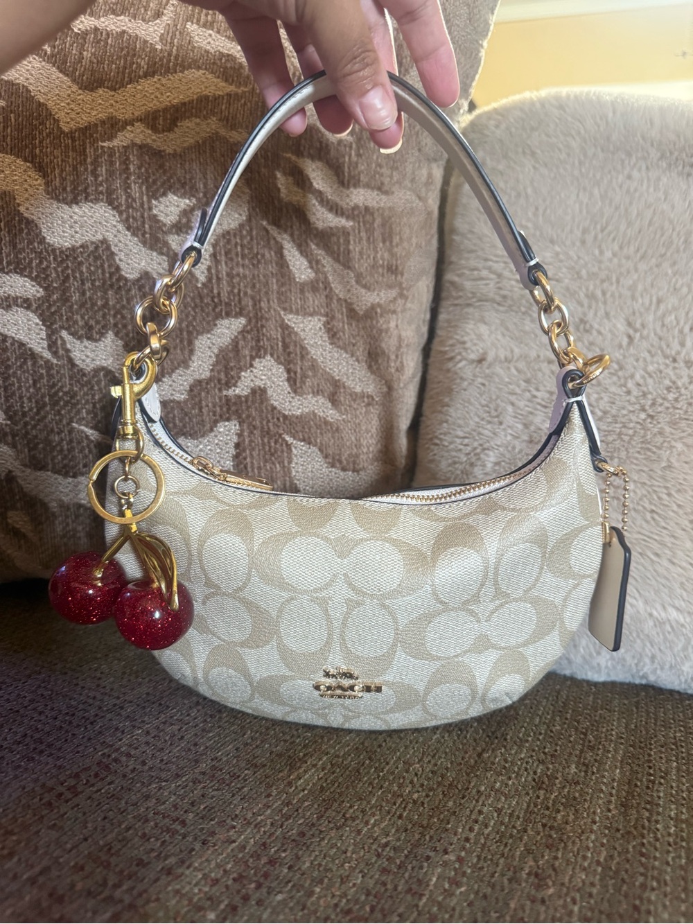 Coach Beige Signature Canvas Shoulder Bag Cherries not included